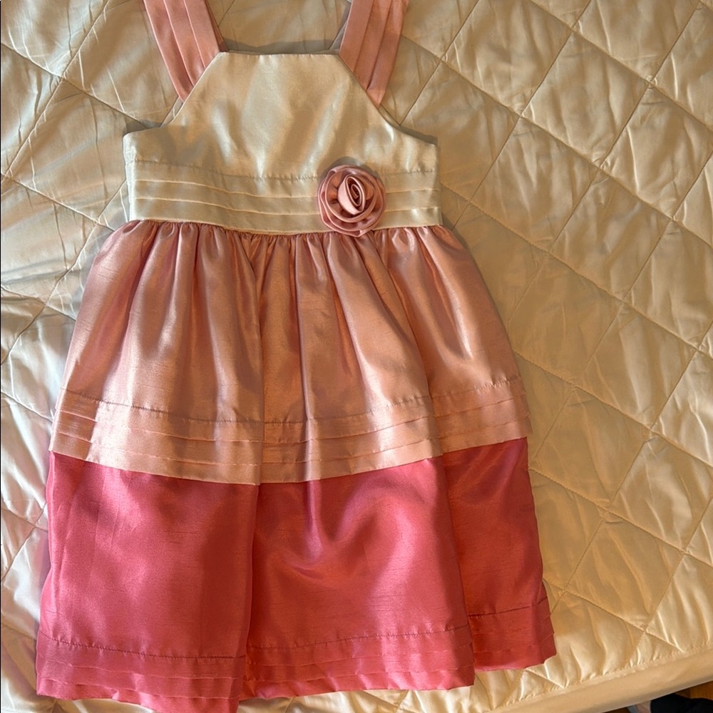 Girls Pink Two-Tone Floral Waist Party Dress